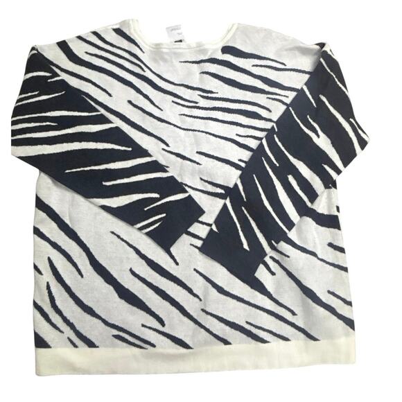 Tribal Women’s Size Large Sweater Zebra Stripe Black White 100% Cotton Knit - Picture 6 of 6